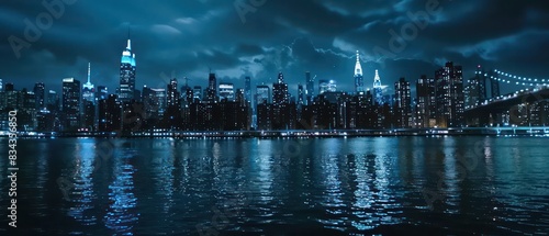 new york city view from the sea at night with amazing lighting and scenario  © Dekastro