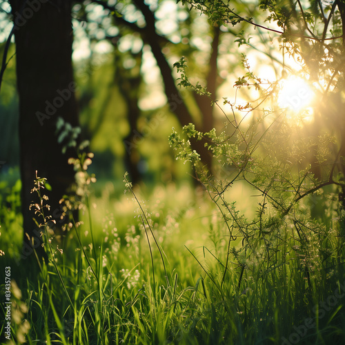 Defocused green trees in forest or park