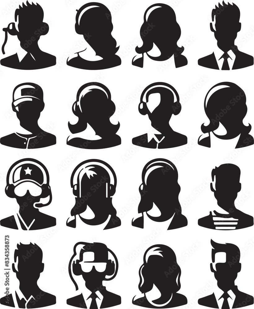 Set of vector avatar profile icon in silhouettes. Set of vector avatar profile icon in silhouettes.
