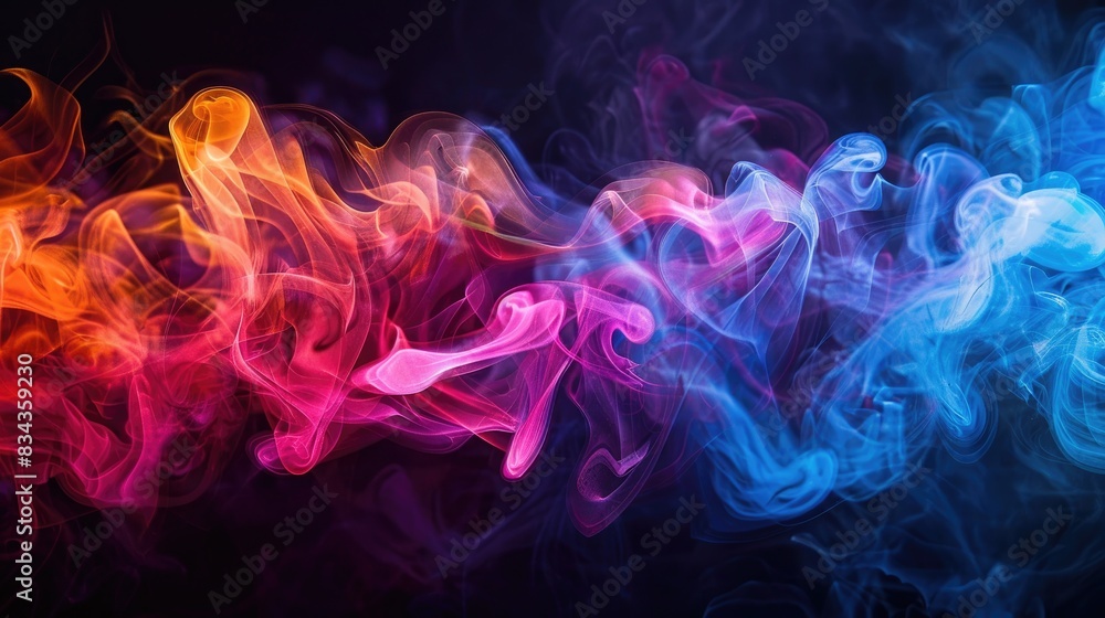 Vibrant smoke set against a dark backdrop Vibrant smoke set against a dark backdrop