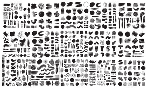 Mega collection set of black paint brushes lines on the white background. Collection of vector paint brush strokes.