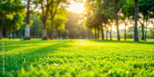 Park Lawn Blur: A green, well-maintained blurred background of a park lawn, ideal for outdoor and recreational themes.
