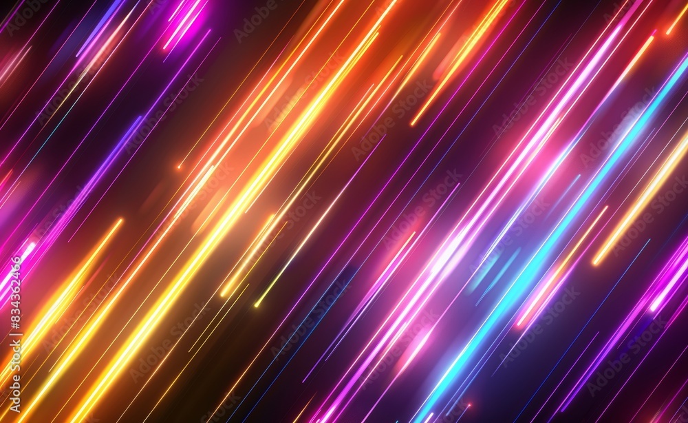 Abstract background with colorful neon light and glow lines on a dark black color Abstract background with colorful neon light and glow lines on a dark black color