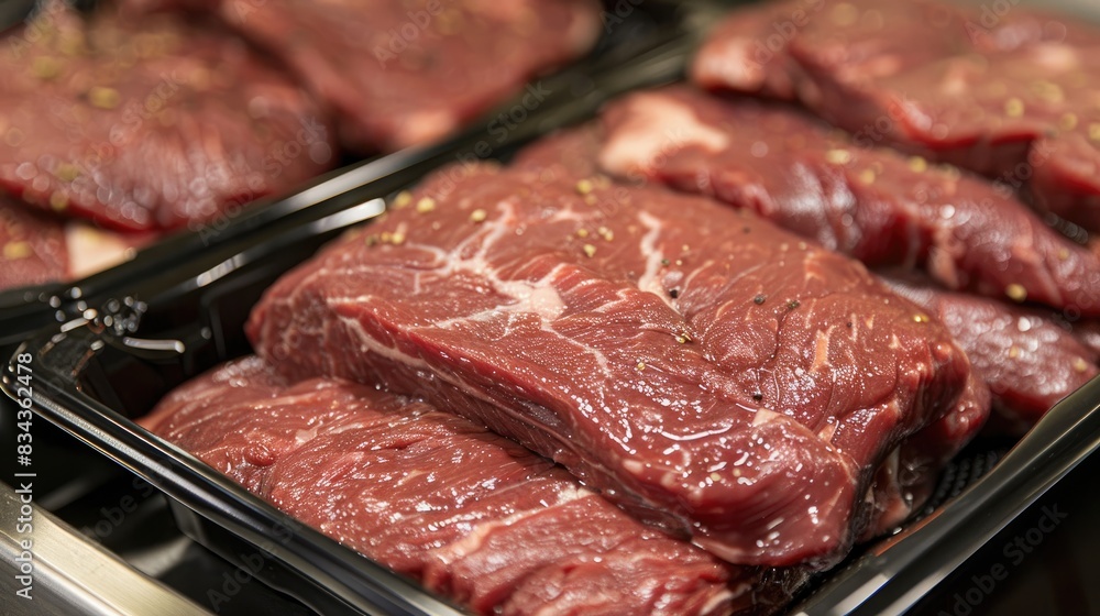 Close up image of chuck roll steak packaged for purchase in a retail store Close up image of chuck roll steak packaged for purchase in a retail store