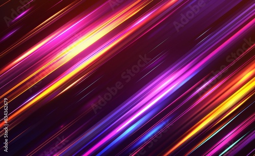Abstract background with colorful neon light and glow lines on a dark black color
