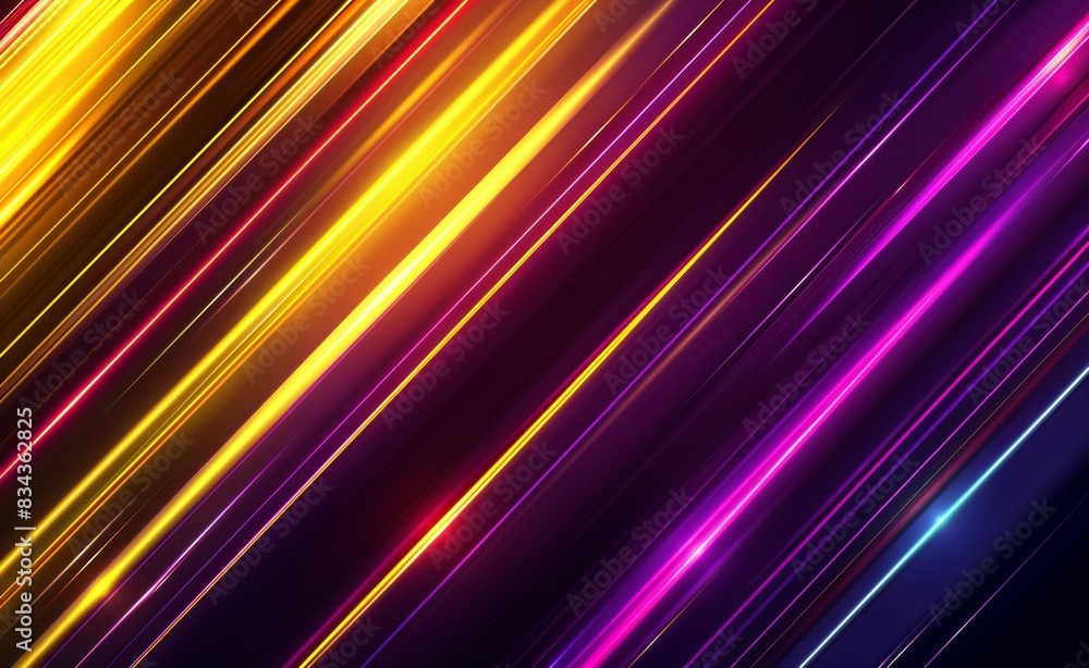 Abstract background with colorful neon light and glow lines on a dark black color