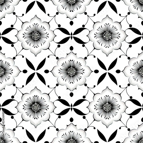 imperial trellis flower patter, bold geometric minimalist, high contrast black and white monocromatic photo