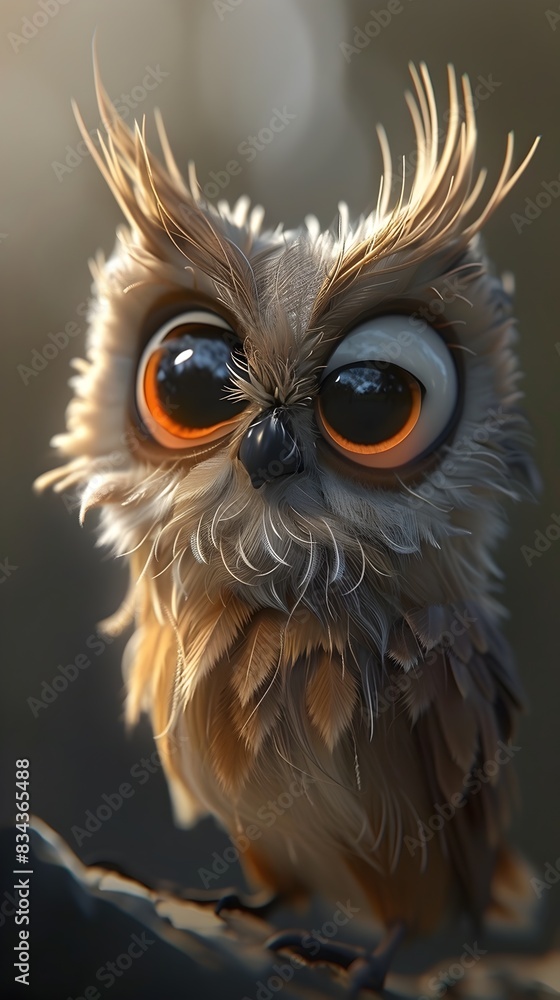 Captivating Close-up Portrait of a Fluffy,Big-Eyed Owl Perching and Gazing Intensely Captivating Close-up Portrait of a Fluffy,Big-Eyed Owl Perching and Gazing Intensely