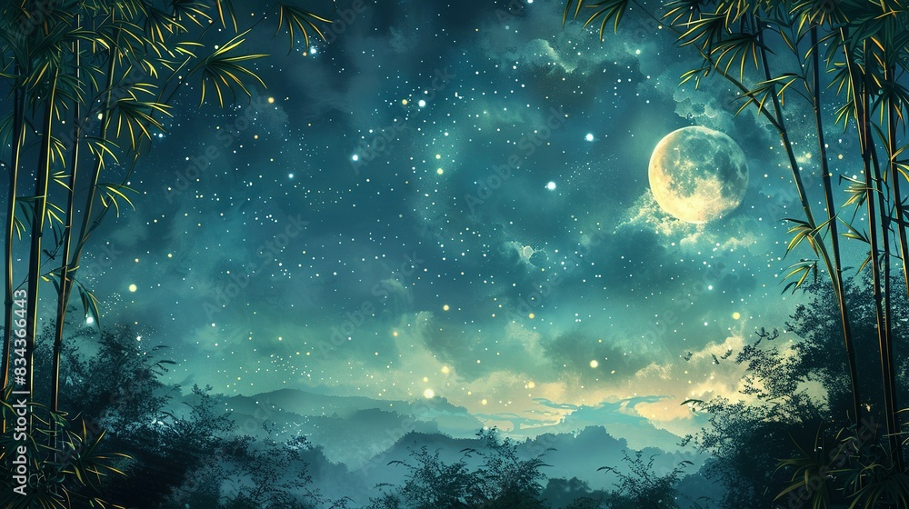 Fototapeta premium Cosmic Constellation: Tanabata Night Sky Frame Art