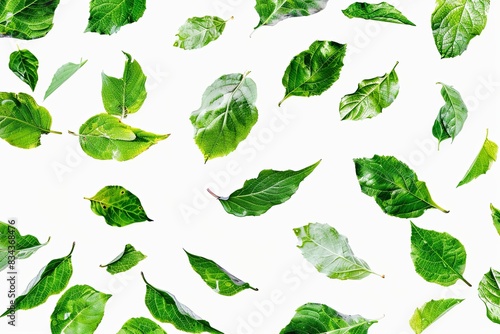 green leaves floating isolated on white background