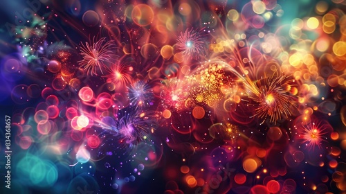 An abstract rendering of a vibrant and colorful fireworks display, reminiscent of a cosmic event. A dazzling fireworks display bursts with vibrant colors against the night sky. AIG50