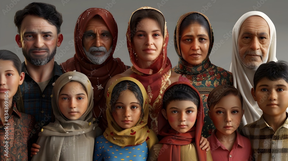 Diverse family portrait showcasing unity,tradition,and cultural heritage Diverse family portrait showcasing unity,tradition,and cultural heritage