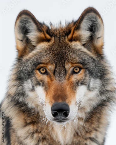 Mystic portrait of Himalayan Wolf  copy space on right side  Anger  Menacing  Headshot  Close-up View Isolated on white background