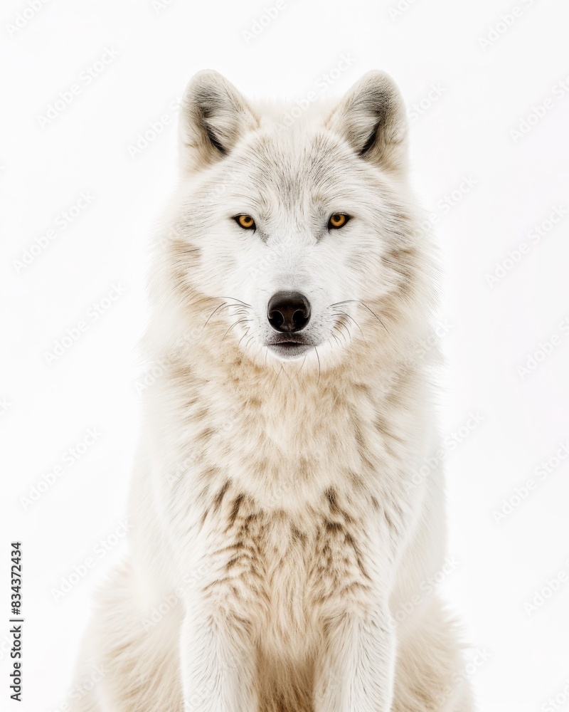 the Arctic Wolf, portrait view, white copy space on right Isolated on white background the Arctic Wolf, portrait view, white copy space on right Isolated on white background