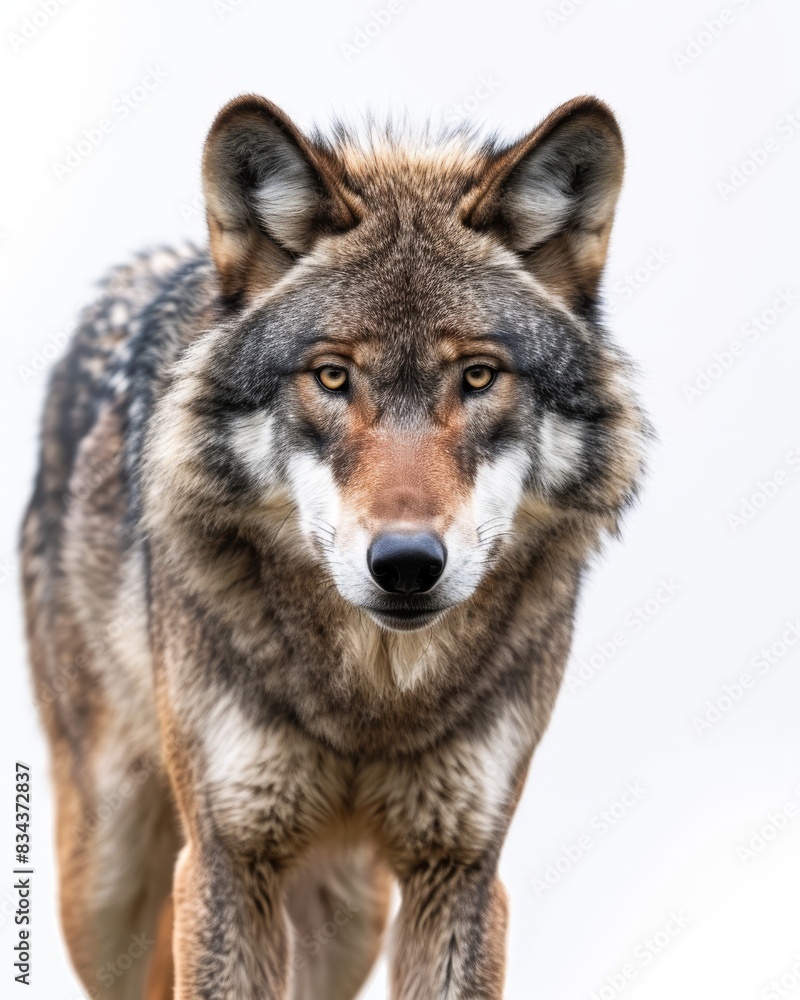 the Gray Wolf, portrait view, white copy space on right Isolated on white background the Gray Wolf, portrait view, white copy space on right Isolated on white background