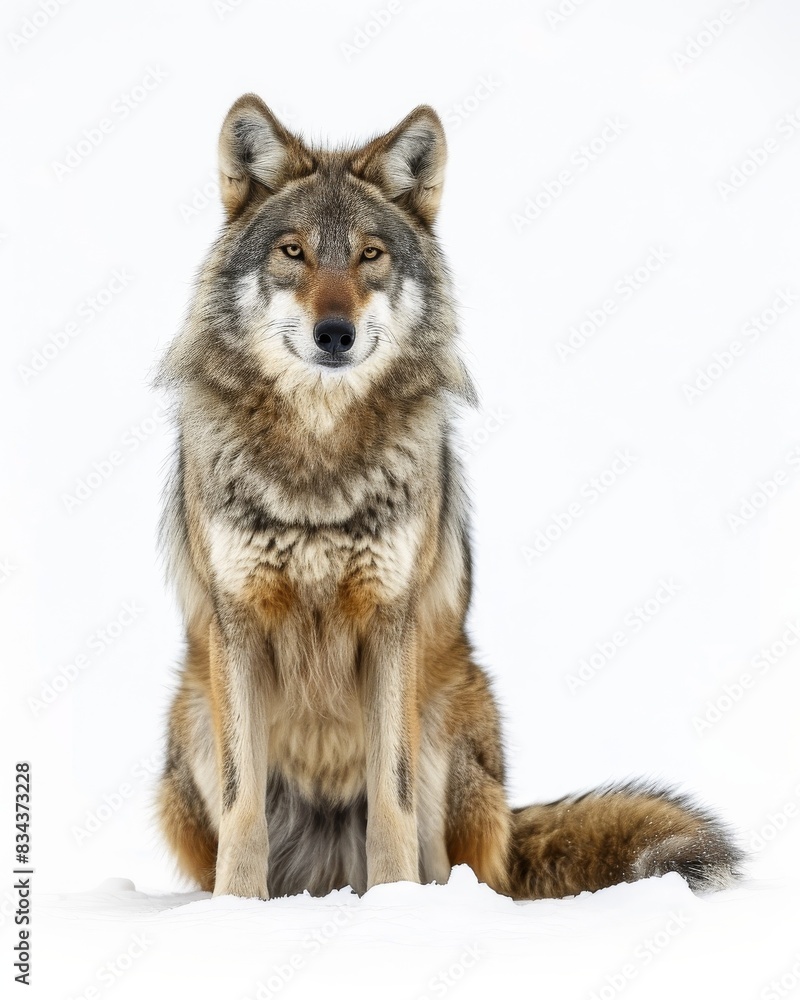 Fototapeta premium the Himalayan Wolf, portrait view, white copy space on right Isolated on white background