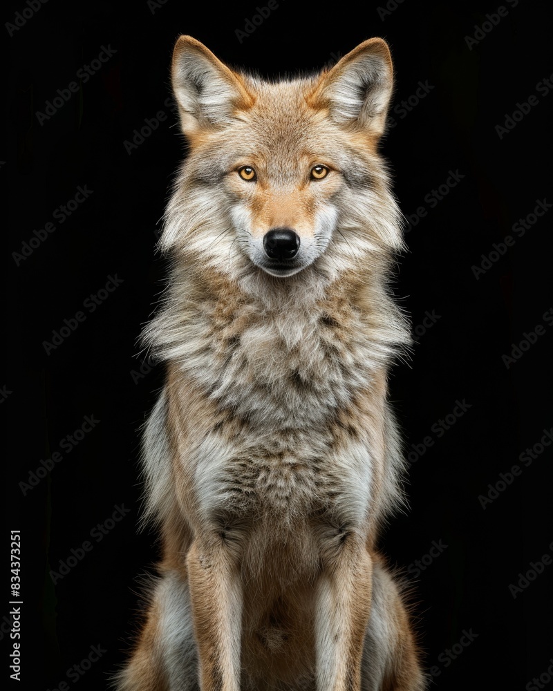 Fototapeta premium the Himalayan Wolf, portrait view, white copy space on right Isolated on black background