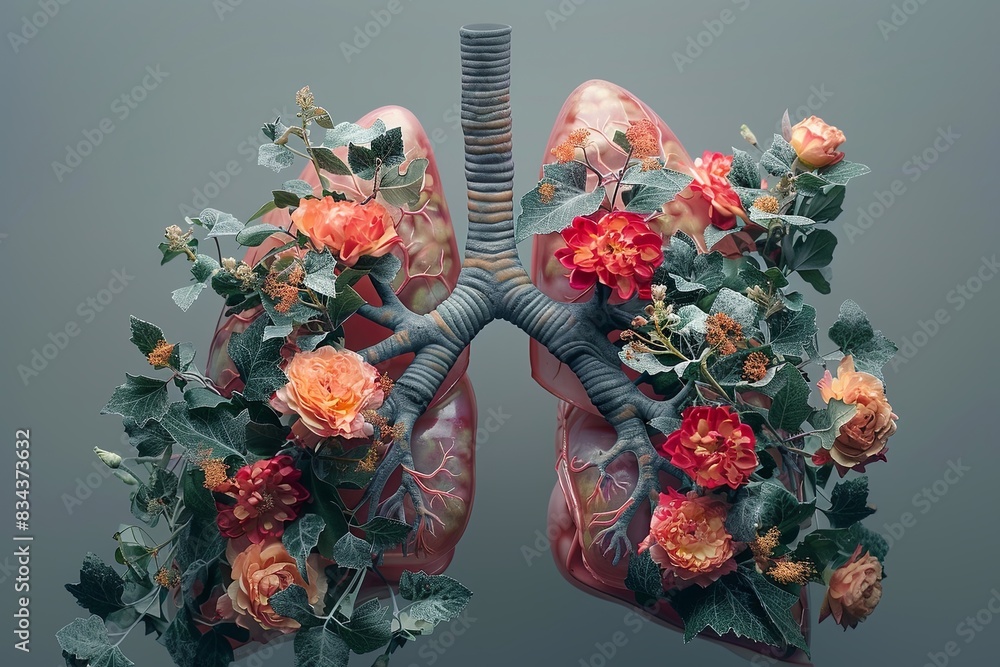 creative lungs shape with flowers and leaves . world tuberculosis day