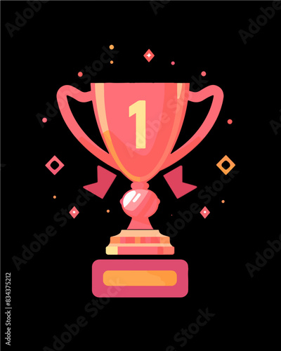 winner #1 trophy number one winner's golden shine winner's circle brand new award sweepstakes winning yellow red confetti blank name plate trophy transparent single icon generative ai