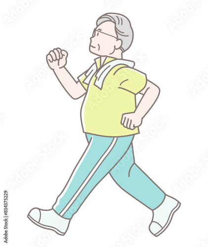 ウォーキングをするシニア男性のイラスト（半袖）