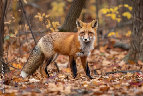 Full Body Shot of Majestic Red Fox in Vibrant Autumn Foliage, Stunning Wildlife Photography © HendraGalus