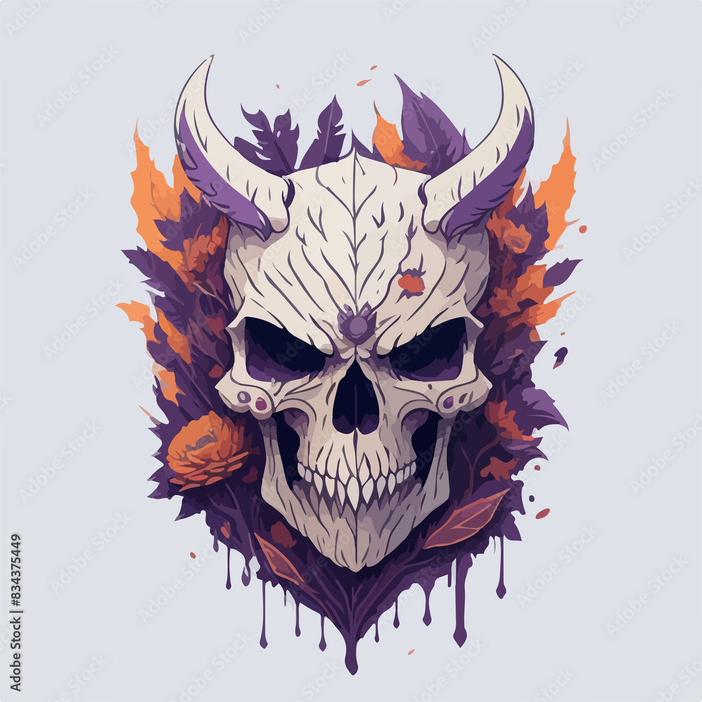 Fototapeta premium Demonic ancient skull warrior, powerful godlike entity stand tall above