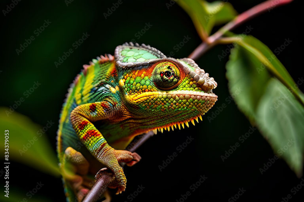 meleon-with-yellow-eyes-balances-on-a-thin-branch-madagascar-republic meleon-with-yellow-eyes-balances-on-a-thin-branch-madagascar-republic