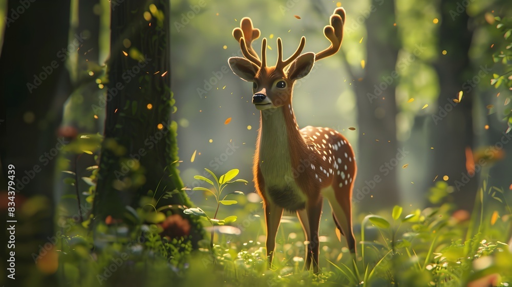 Majestic Deer in Enchanting Forest Glade Bathed in Warm Sunlight Majestic Deer in Enchanting Forest Glade Bathed in Warm Sunlight