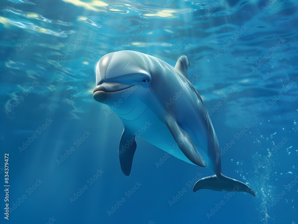 Naklejka premium Majestic Dolphin Gliding Through Turquoise Underwater Serenity