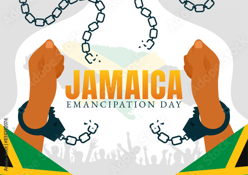 Vector Illustration of Jamaica Emancipation Day on August 1st with a Waving Flag and Patriotic Theme in a National Holiday Flat Cartoon Background