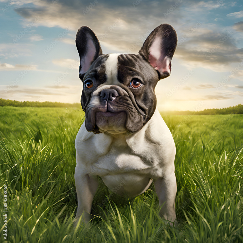 Happy French Bulldog dog closeup with smiling face Happy French Bulldog dog closeup with smiling face