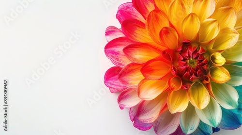 Vibrant dahlia flower in bright colors set against a white backdrop Floral arrangement inspired by nature