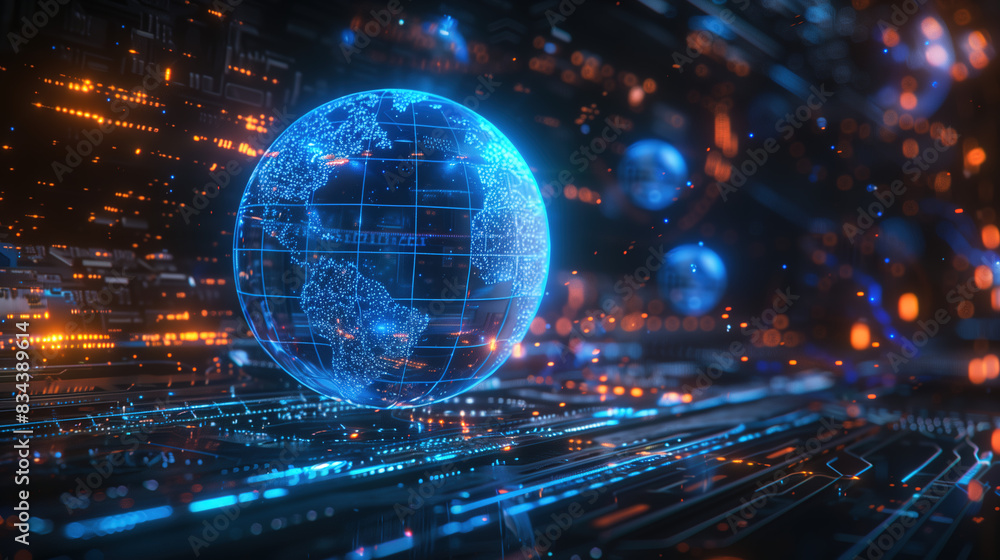 Obraz premium Blue Earth Tech Sci-Fi Abstract Line Light Beam Glossy Background