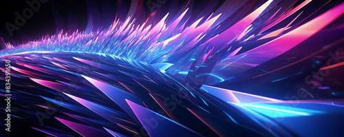 Create a dark blue background with glowing blue and purple crystals that appear to be floating in space.