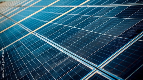 Extreme closeup of an energy facility s solar panels  emphasizing the surface pattern and structural elements