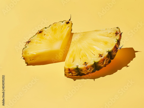 slice of pinapples on yellow background - ai photo