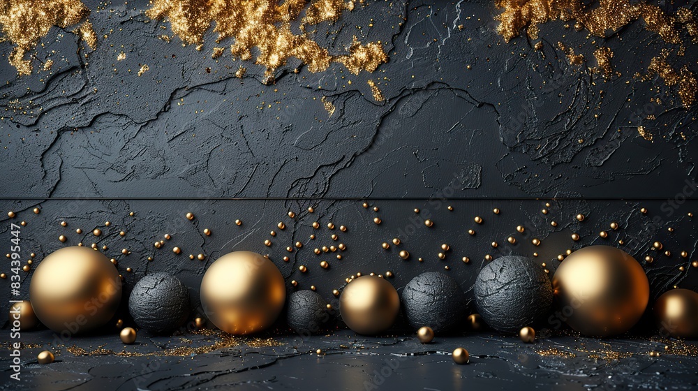 Naklejka premium A modern black and gold theme with blank space in the middle for celebratory text. - Event decoration background