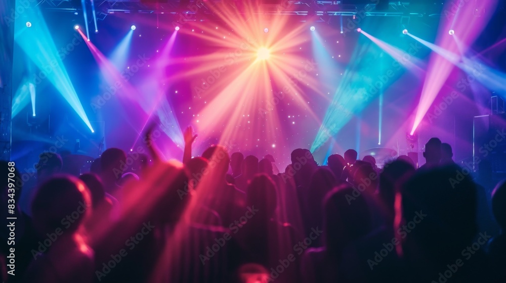 Colorful strobe lights in a crowded club night life party background. Colorful strobe lights in a crowded club night life party background.