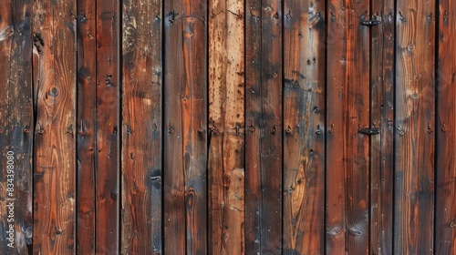 Brown painted vertical wooden boards in antiquated style photo