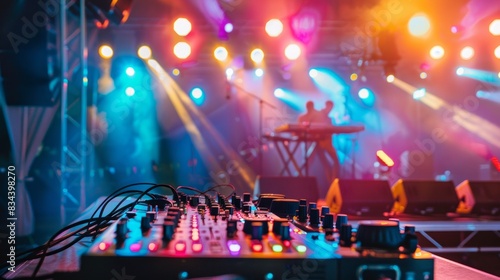 Festival stage with vibrant lights and electronic background wallpaper night club