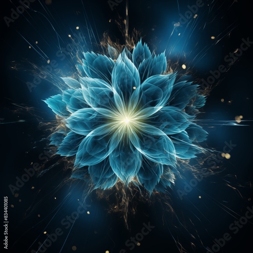 Explosion of blue energy flower
