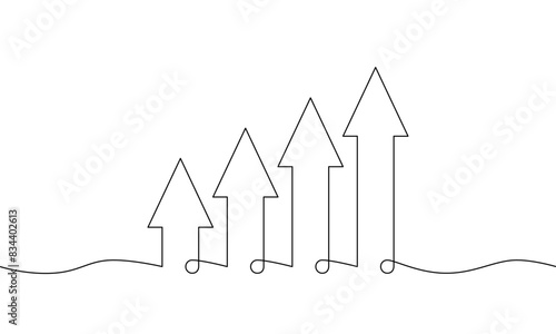 Continuous line hand drawing of graph. Illustration vector of arrow up. Single line art of increasing arrow. Object one line of chart. Bar char sign symbol