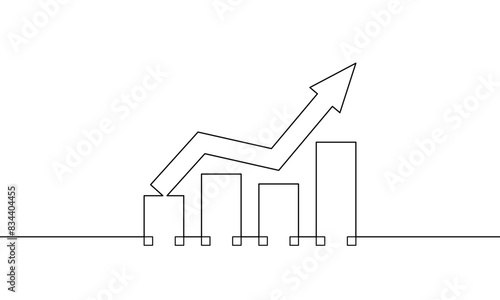 Continuous line drawing of growing graph. Illustration vector of bar chart. single line art of  increasing arrow up business growth. object one line of sign symbol