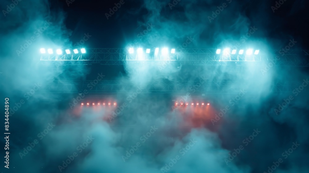 Illuminated Stadium Arena: Dynamic Lights and Misty Atmosphere Illuminated Stadium Arena: Dynamic Lights and Misty Atmosphere