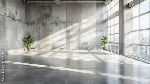 Panoramic Concrete Space with Mockup Area  Daylight Illumination