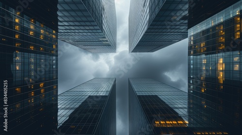 Tall buildings against cloudy sky. A symmetrical masterpiece. AIG41