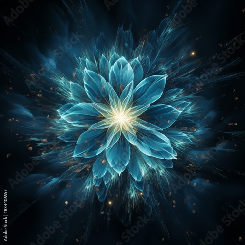 Explosion of blue energy flower