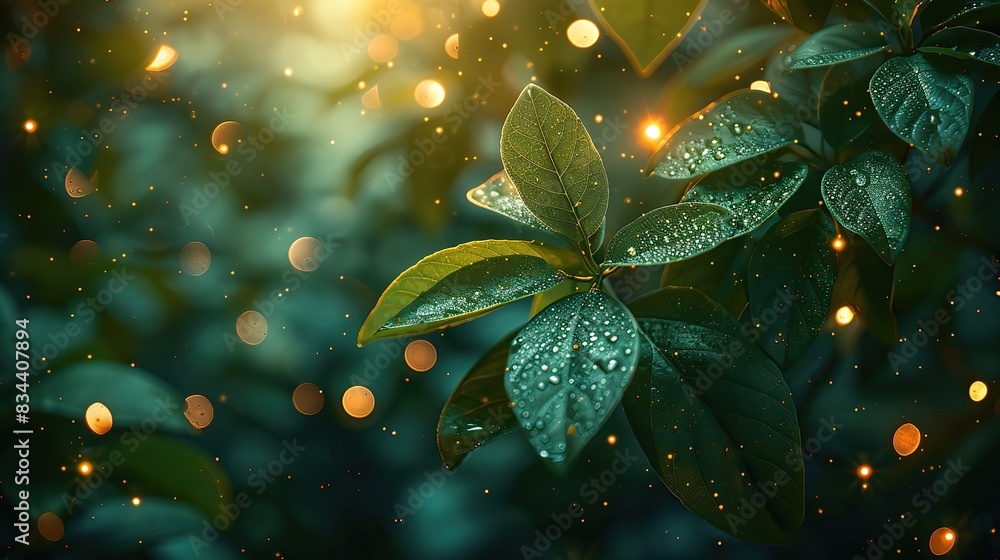 A vibrant green background with leaves and twinkling lights, leaving room for celebratory messages. - Event decoration background A vibrant green background with leaves and twinkling lights, leaving room for celebratory messages. - Event decoration background