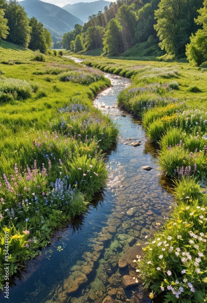 Serene Stream Through a Mountain Meadow Serene Stream Through a Mountain Meadow