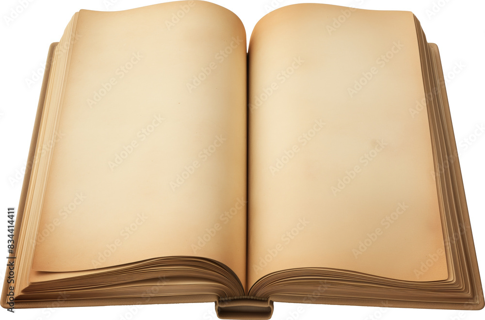 Open antique book with blank pages isolated on transparent background. Open antique book with blank pages isolated on transparent background.